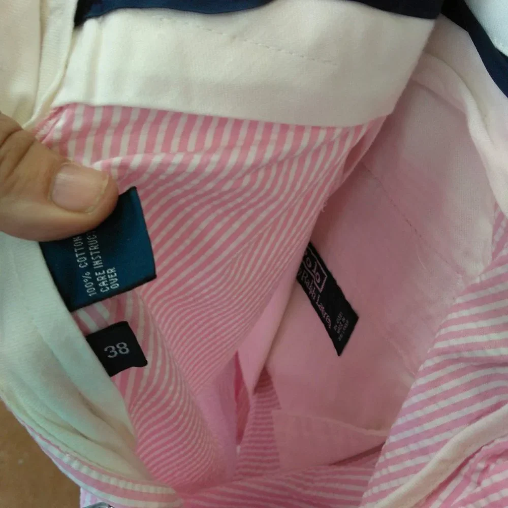 Polo Ralph Lauren pink striped seersucker shorts 38 flat front